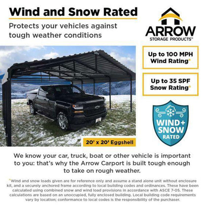 Arrow Carport 20 x 24 x 7 Ft. - Eggshell