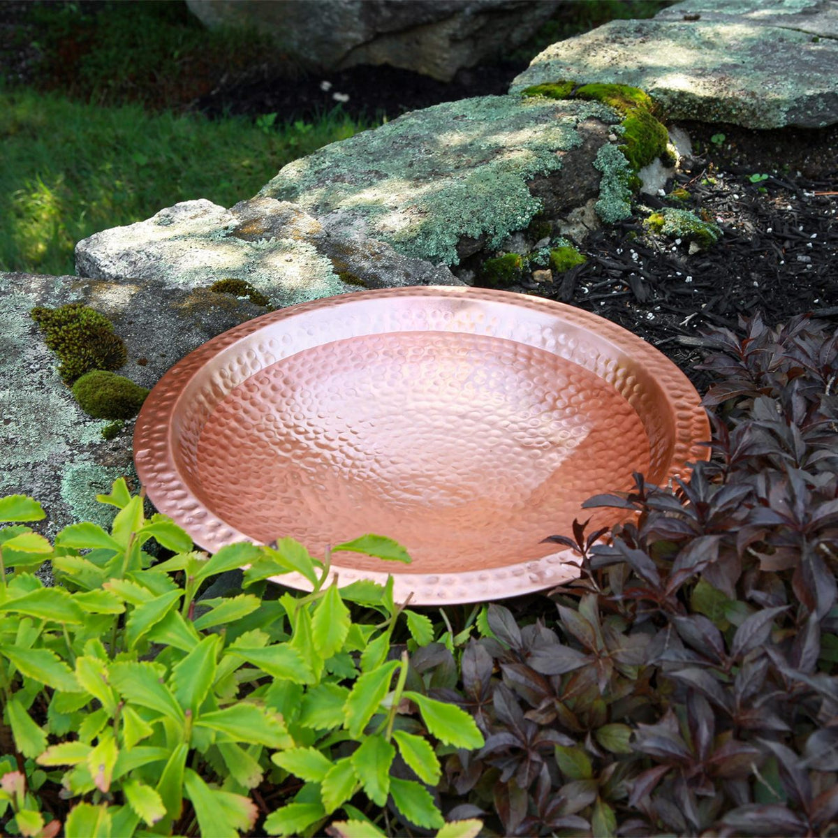 14" Solid Hammered Copper Bowl w/ Rim