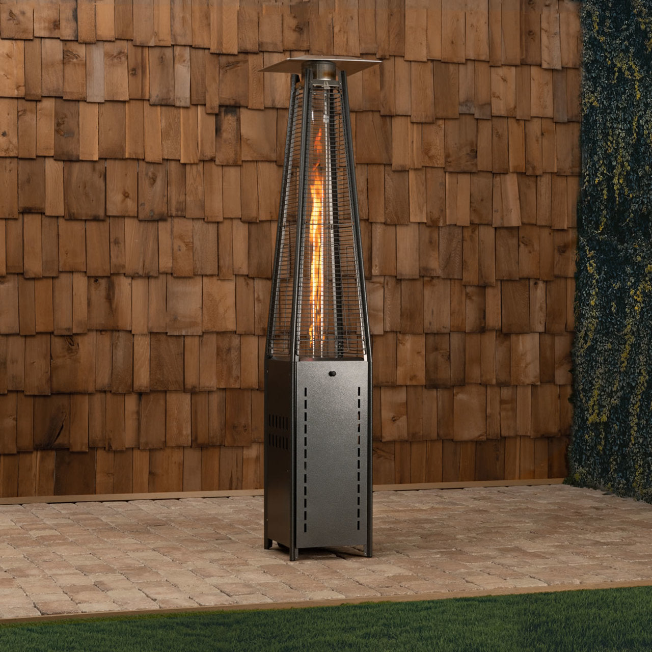 Fire Sense Square Pyramid Flame Patio Heater in Hammered Platinum - 64381