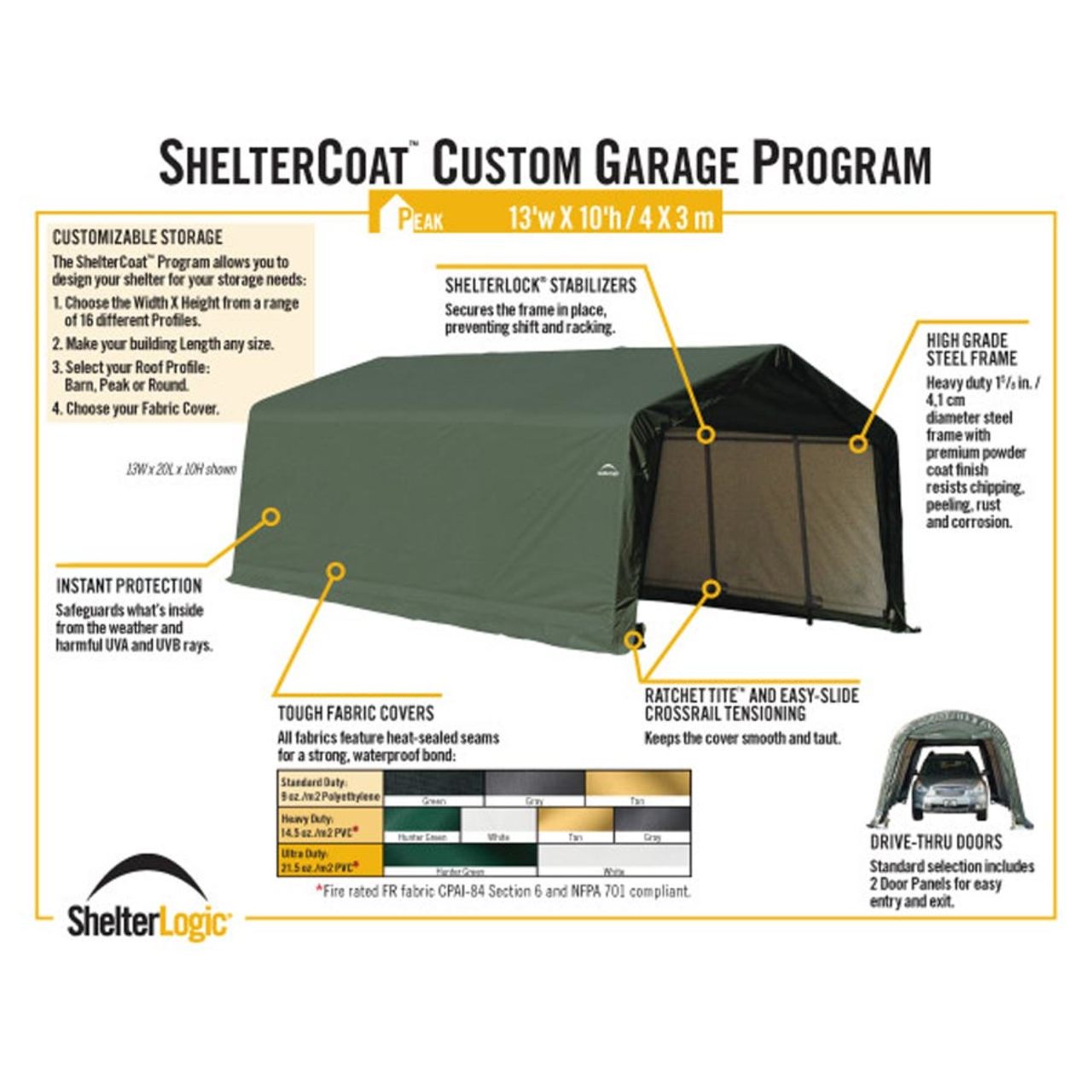 ShelterCoat 13' x 20' Garage With Peak Roof - Gray