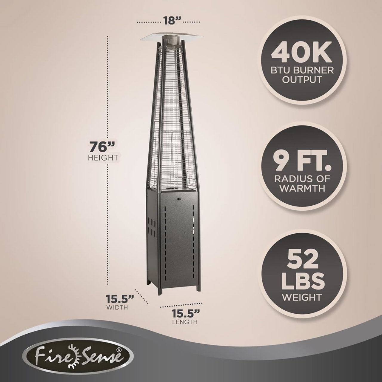 Fire Sense Square Pyramid Flame Patio Heater in Hammered Platinum - 64381