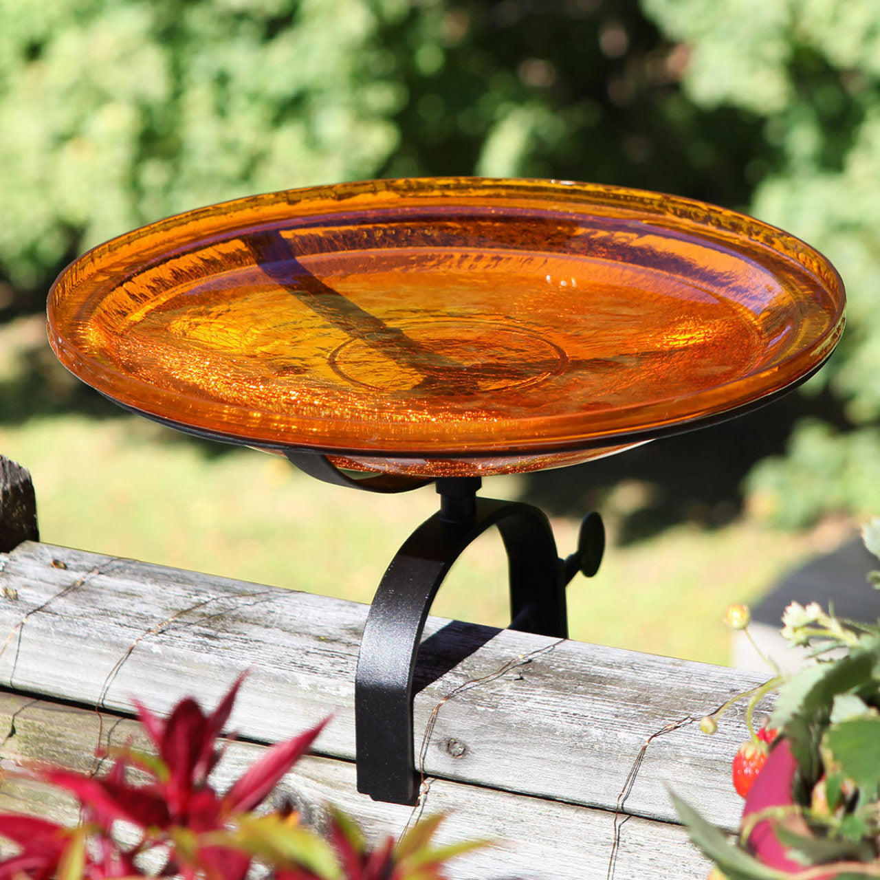 14-in. Mandarin Orange Crackle Glass Bowl Birdbath