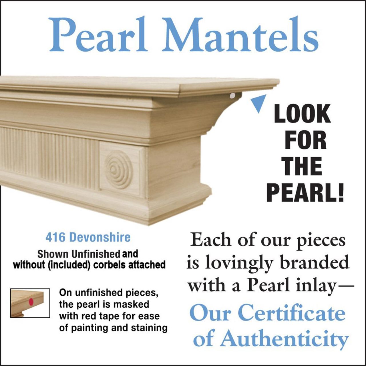 72" Devonshire Unfinished Fireplace Shelf by Pearl Mantels