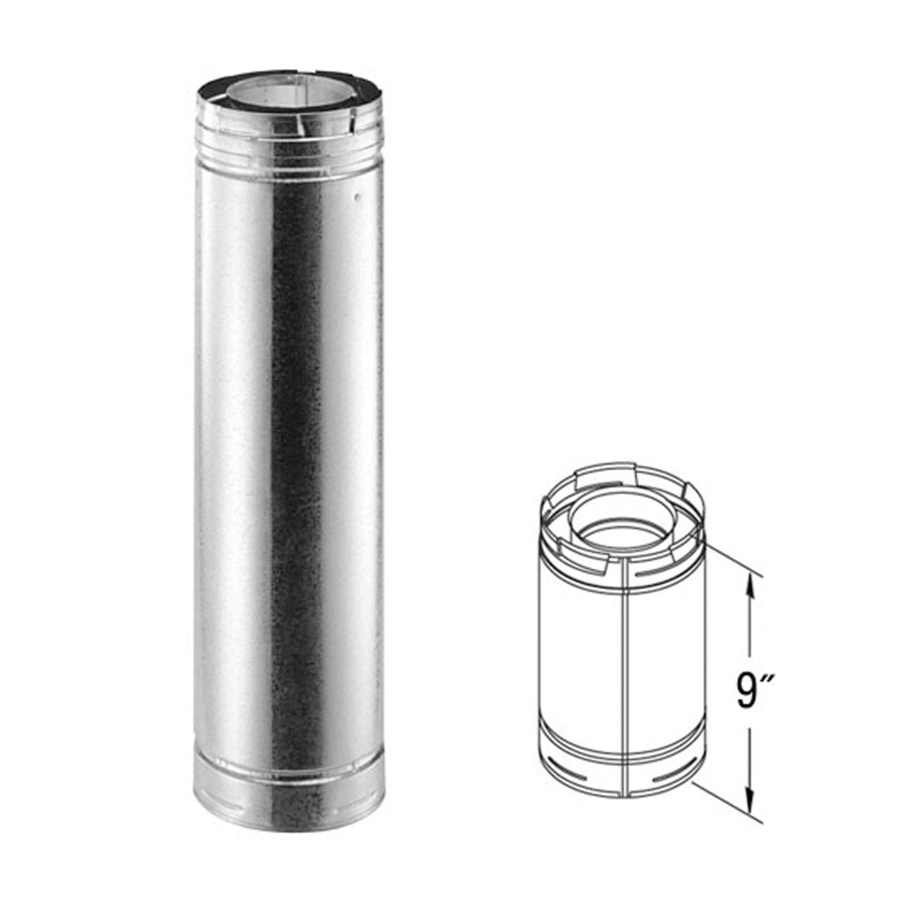 4" x 6 5/8" DirectVent Pro 9" Galvanized Chimney Pipe - 46DVA-09
