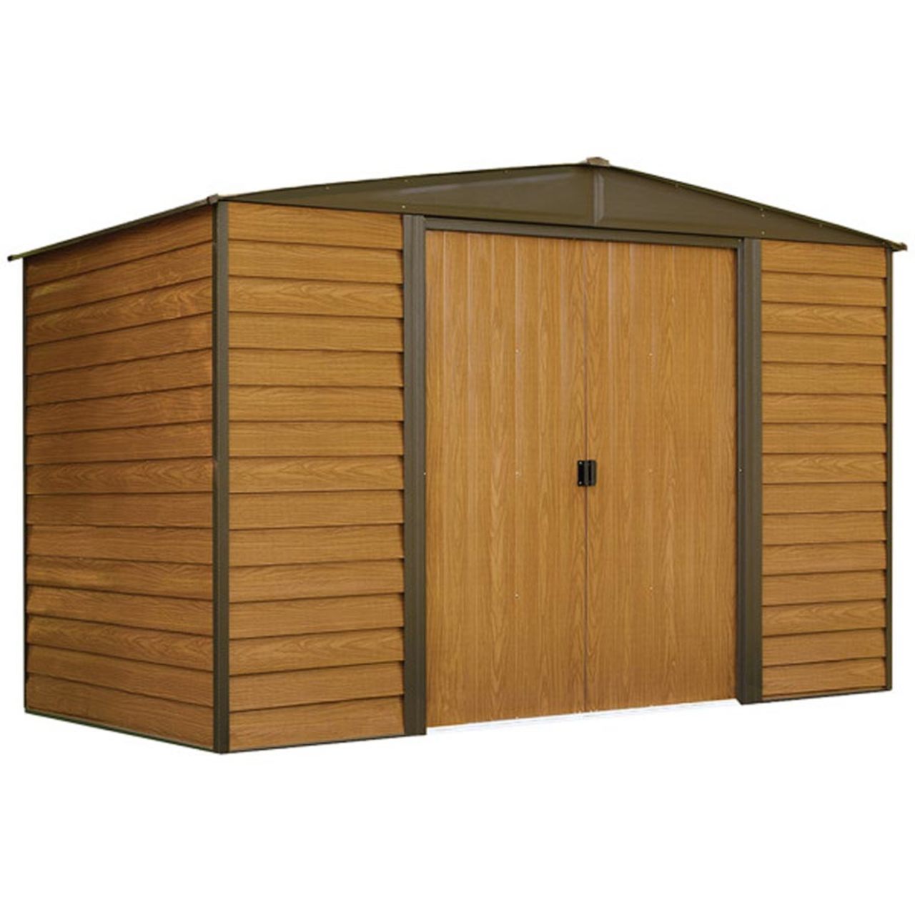 Woodridge 10' x 6' Steel Storage Shed in Coffee and Woodgrain