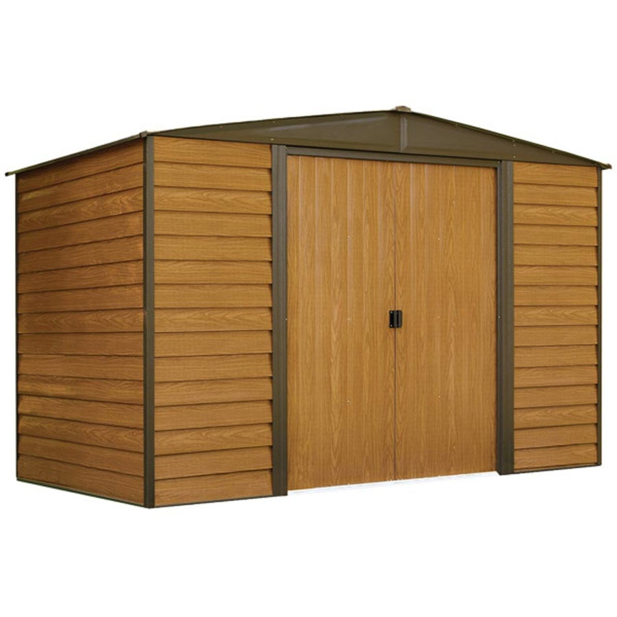 Woodridge 10' x 6' Steel Storage Shed in Coffee and Woodgrain