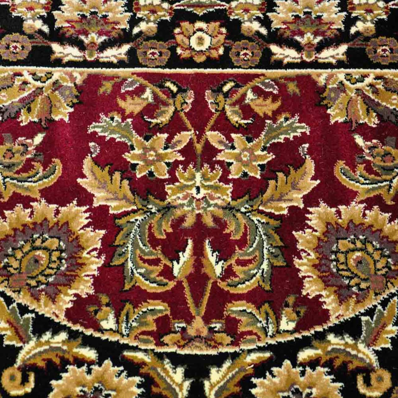 46" Half Round Red and Black Kashan Hearth Rug