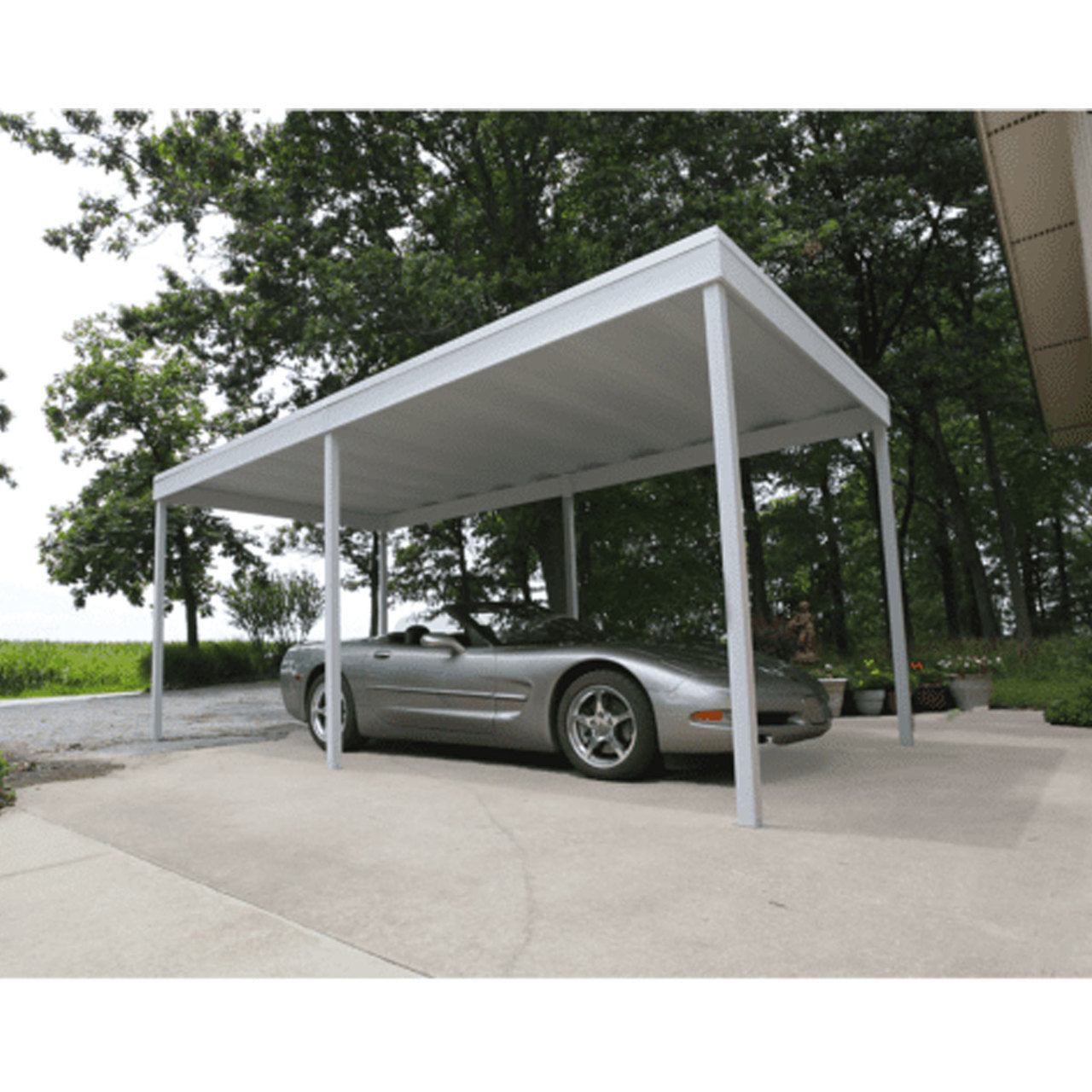 Arrow Freestanding Carport/Patio Cover, 10x10 - Hot Dipped Galvanized Steel with Vinyl Coating, Eggshell Finish, and Flat Roof