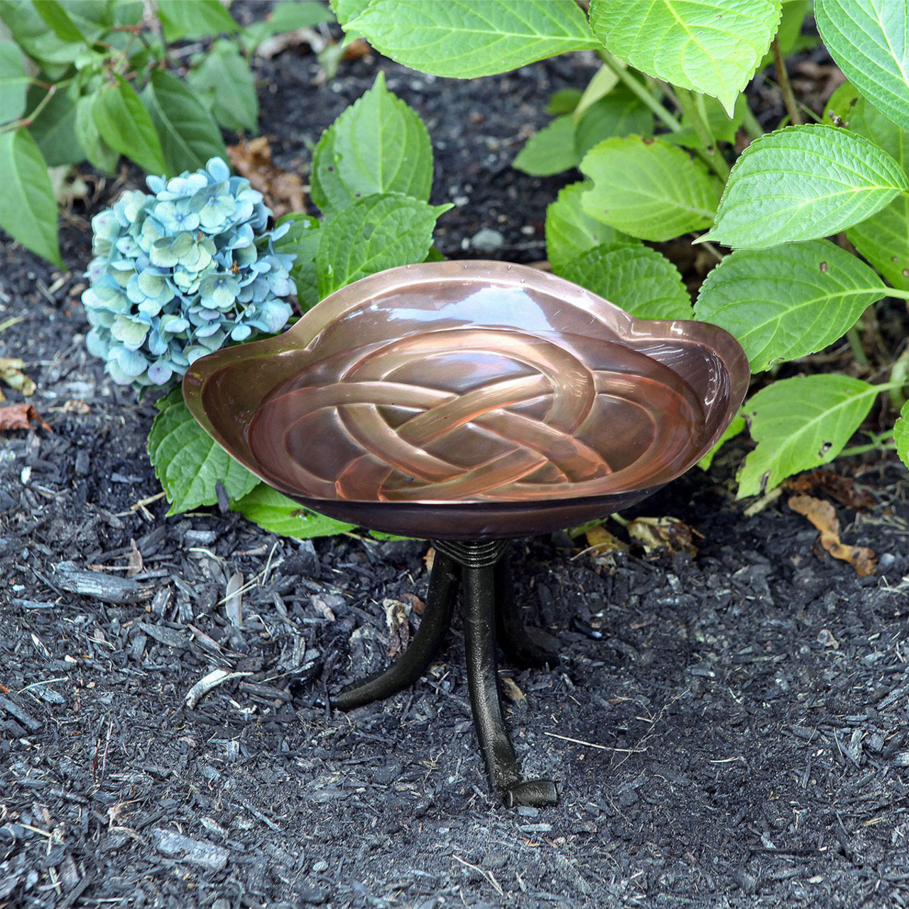 10.5" Dara Knot Copper Birdbath with Tripod Stand