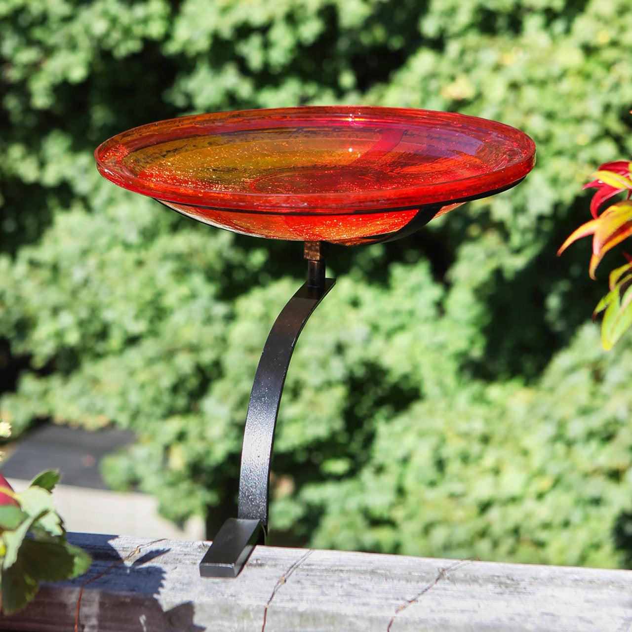14-in. Red Crackle Glass Bowl Bird Bath