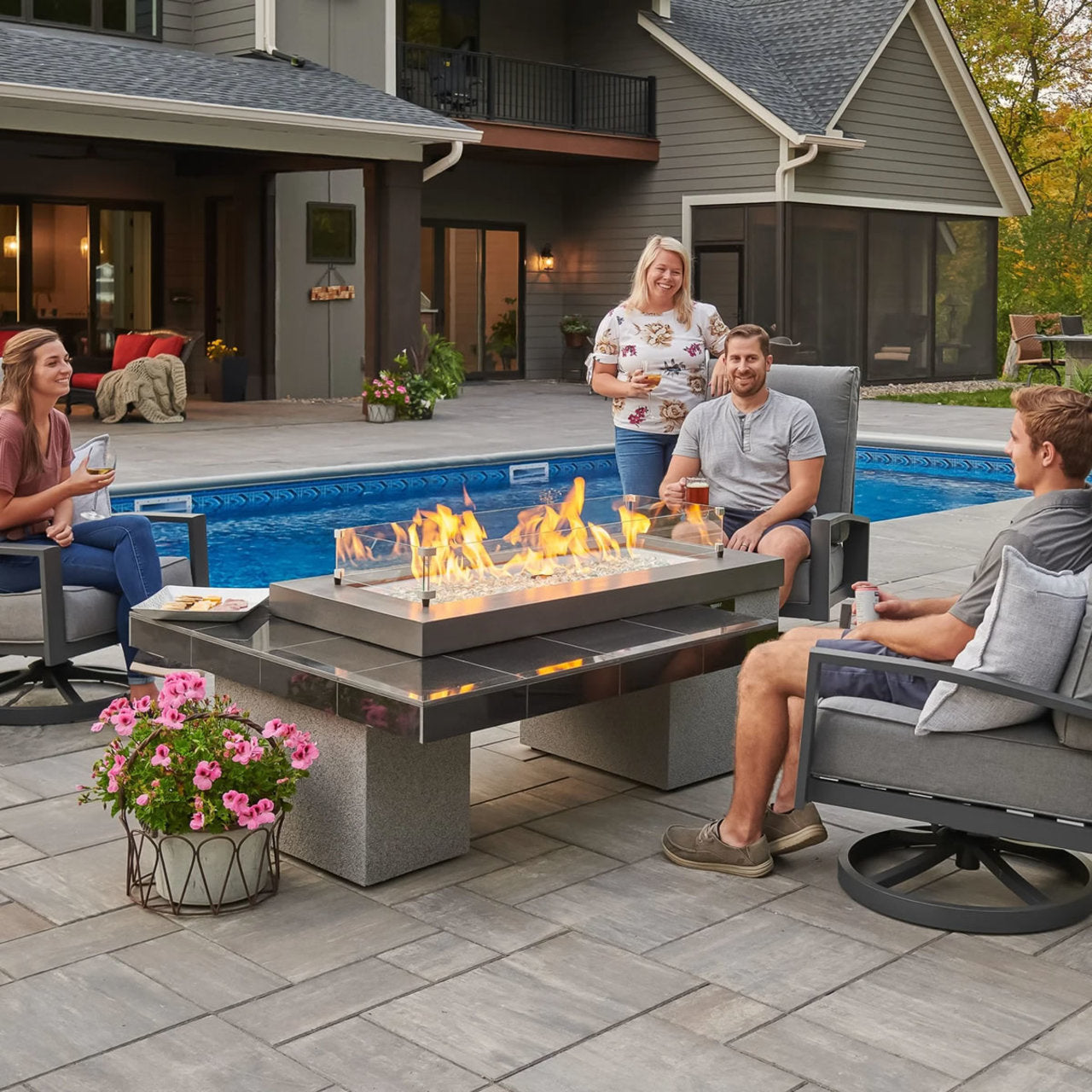 Outdoor Greatroom 64.5" Uptown Linear Fire Pit Table - Black/Coastal Grey - UPT-1242