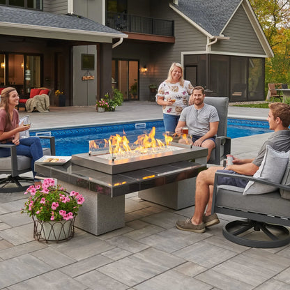 Outdoor Greatroom 64.5" Uptown Linear Fire Pit Table - Black/Coastal Grey - UPT-1242
