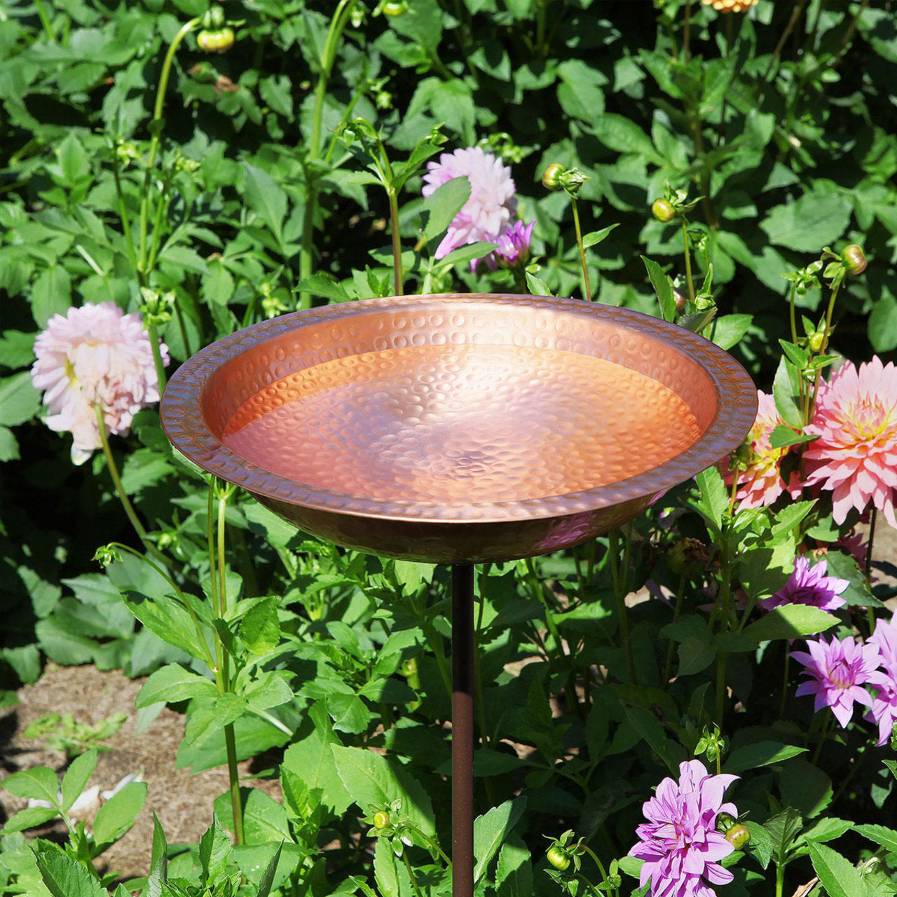 13" Hammered Solid Copper Staked Birdbath