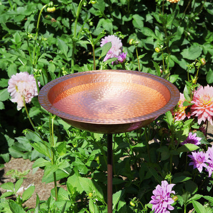13" Hammered Solid Copper Staked Birdbath