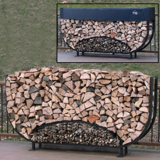 SHELTER-IT 8"™ Oval Firewood Storage Rack with Kindling Storage - 1' Cover Included