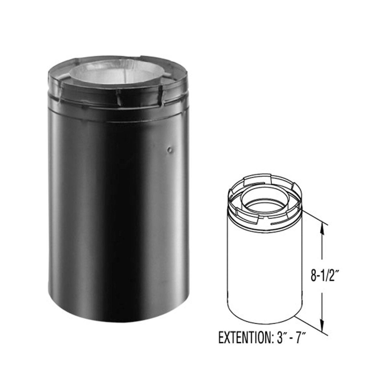 5" x 8" DirectVent Pro 8 1/2" Black Chimney Pipe Extension - 58DVA-08AB