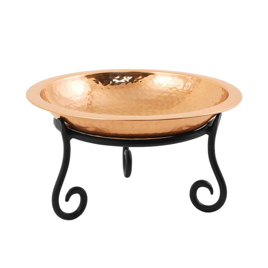 13" Hammered Copper Birdbath with Short Stand
