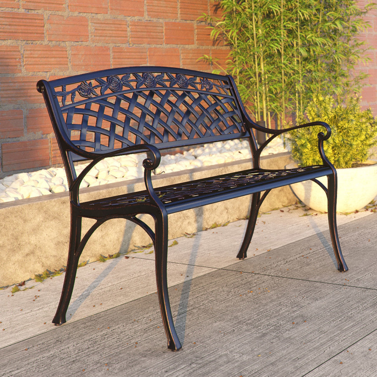 Scarlet Aluminum Patio Bench In Antique Bronze