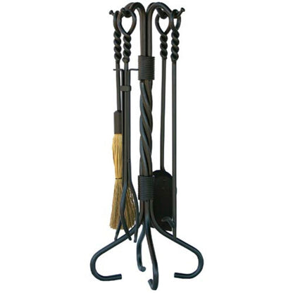 5 Piece Olde World Iron Ring and Swirl Fireplace Tools