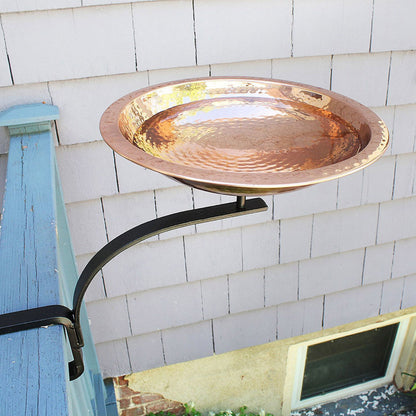 13" Hammered Copper Birdbath with Rail Mount Bracket