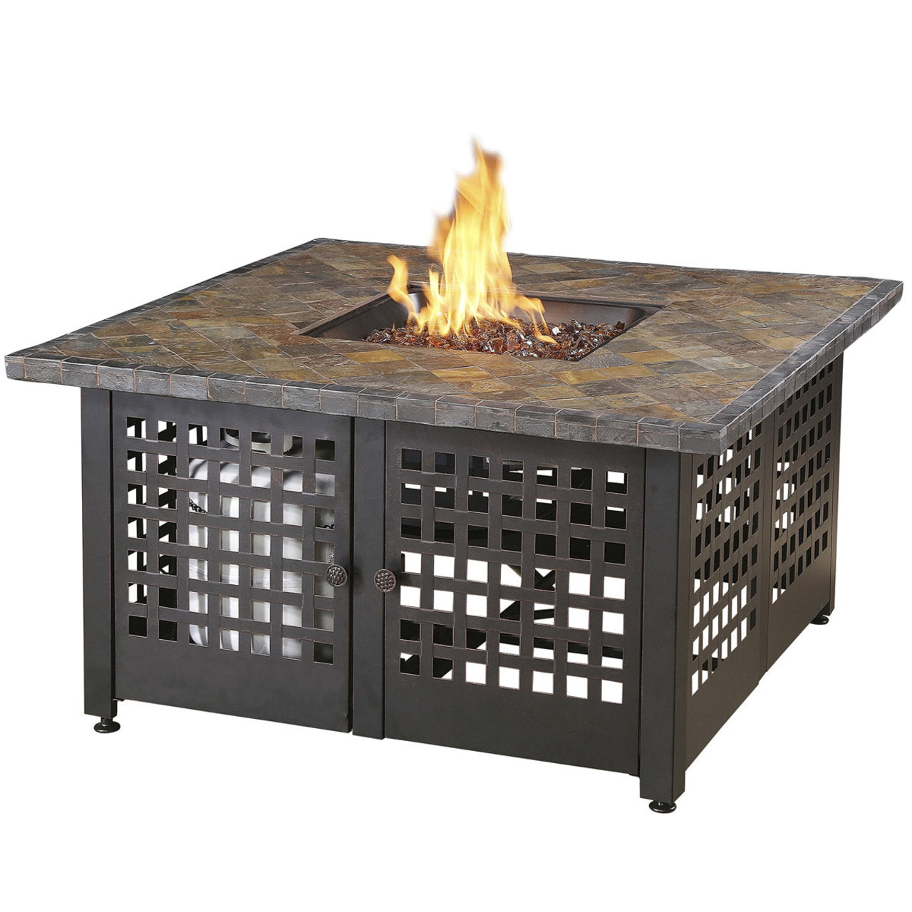 The Elizabeth - LP Gas Outdoor Fire Pit w/ 42" Slate Tile Mantel - Bronze
