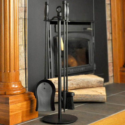 4 Piece Wrought Iron Black Fireplace Tool Set - F-1048