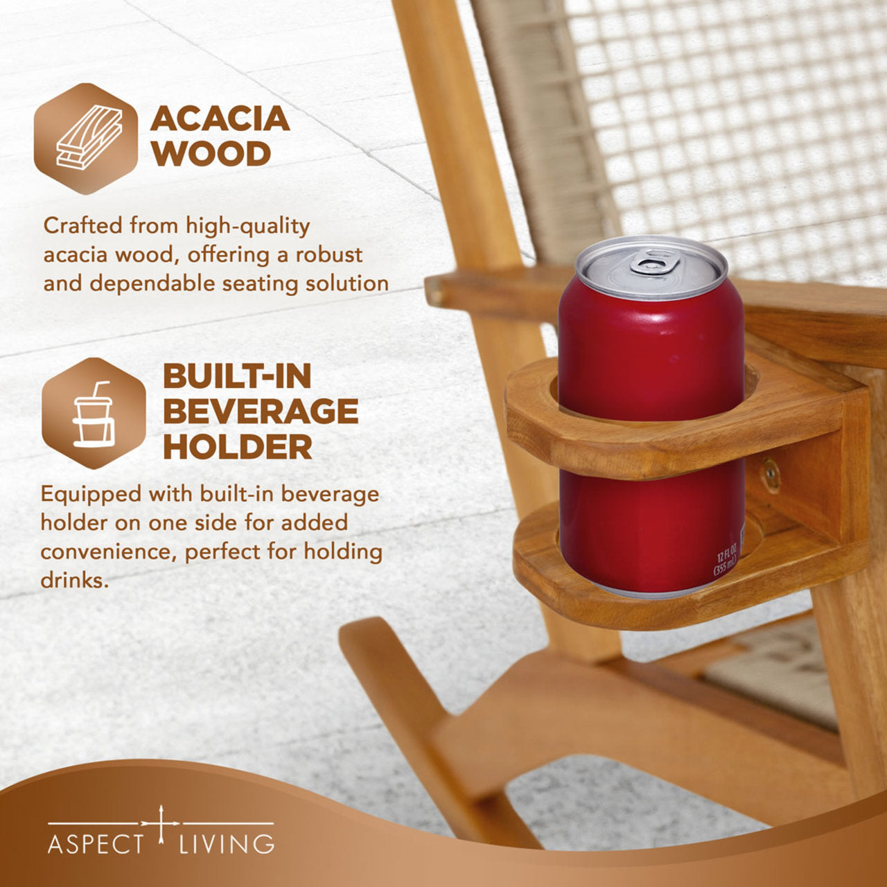 Fire Sense Vega Outdoor Rocking Chair with Beverage Holder - 65245