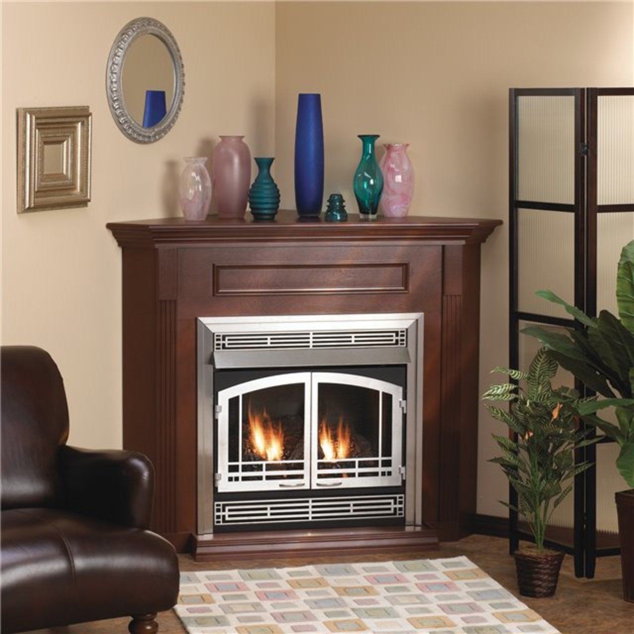 White Mountain Hearth Corner Cabinet Mantel with Base, Cherry EMBC4SC