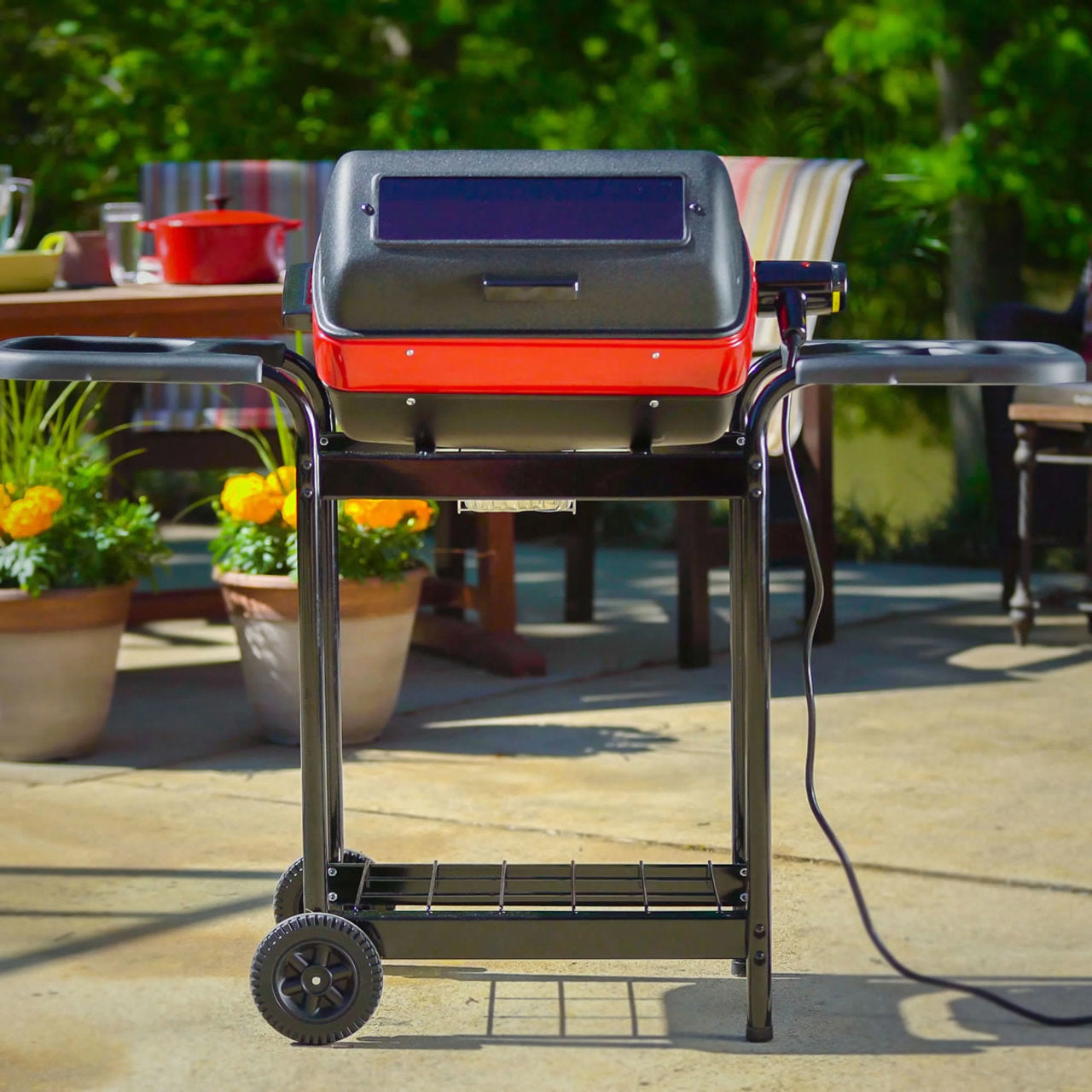 Americana 3-Zone Cart Electric Grill with Polymer Side Tables & Window - 9350U8.181