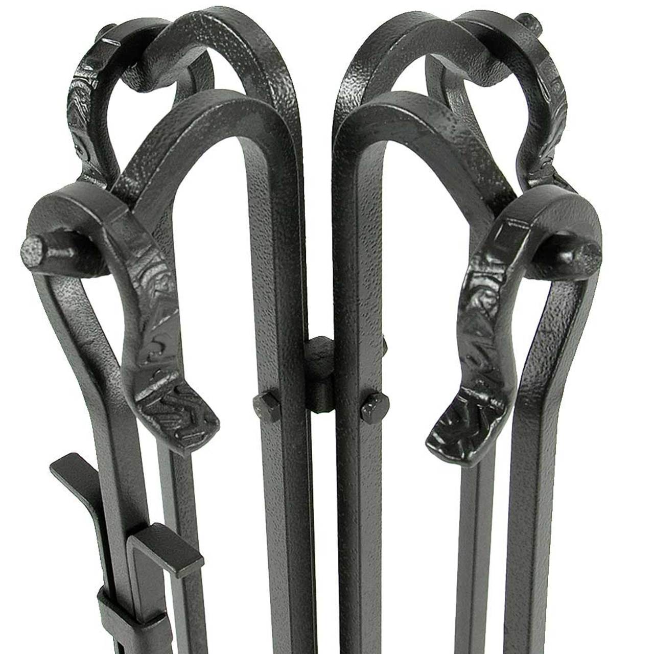 5 Piece Olde World Iron Fireplace Tool Set with Crook Handles - F-1181