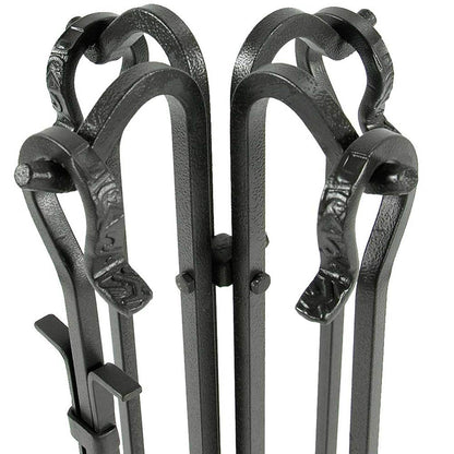 5 Piece Olde World Iron Fireplace Tool Set with Crook Handles - F-1181