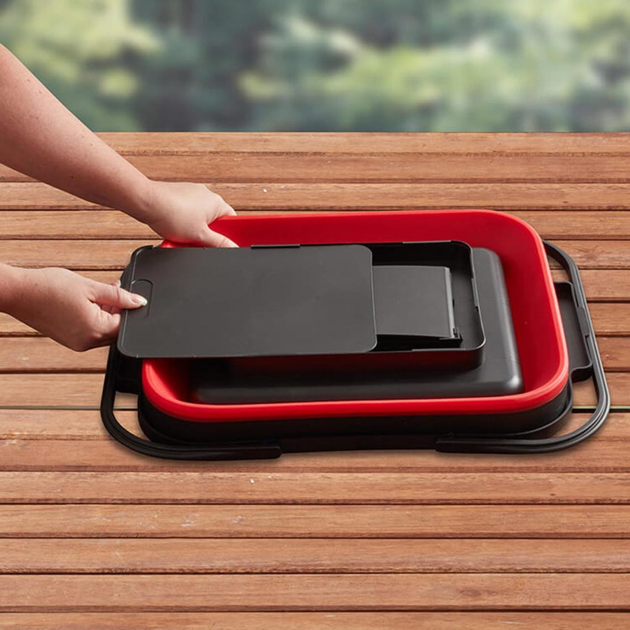 Black and Red Collapsible BBQ Caddy