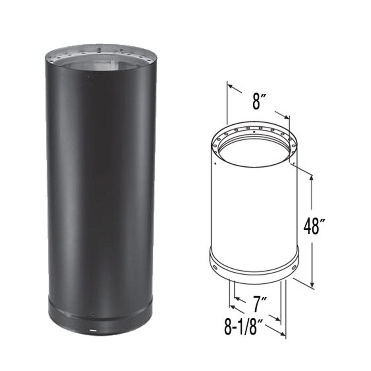 7" x 48" DVL Double-Wall Black Stove Pipe - 7DVL-48