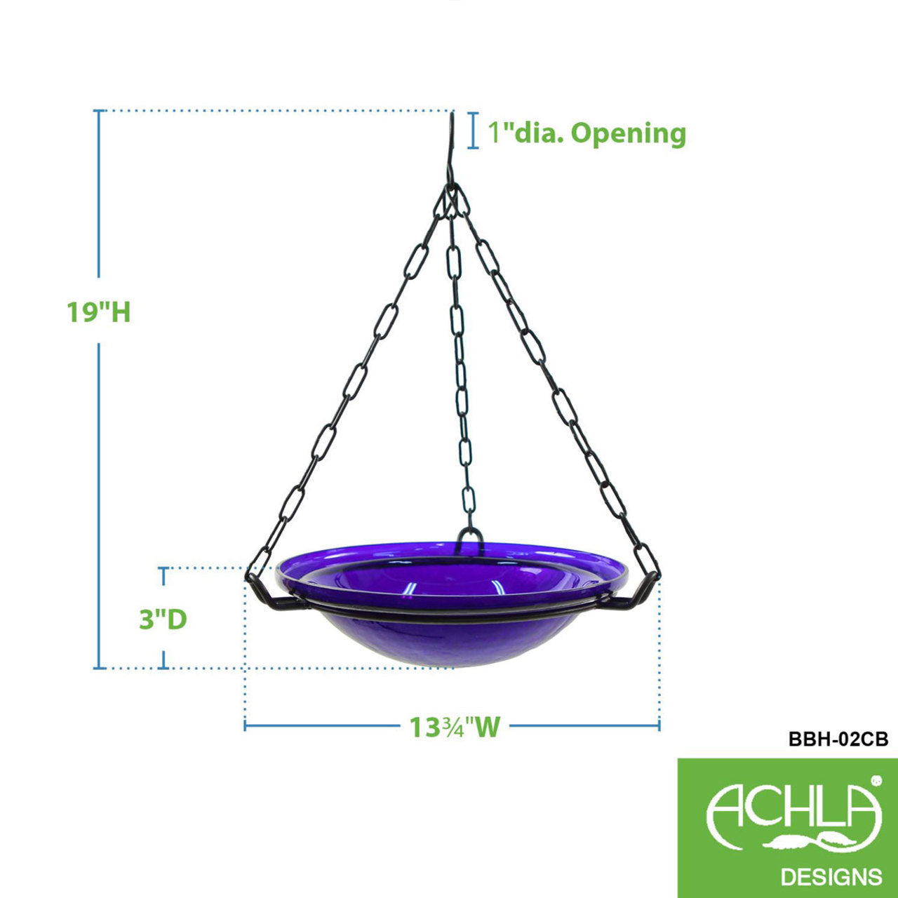 12" Crackle Glass Hanging Birdbath - Cobalt Blue