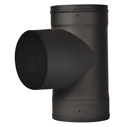 7" Ventis Single-Wall Black Stove Pipe 22-Gauge Cold-Rolled Steel - Tee with Fixed Snout - VSB07T