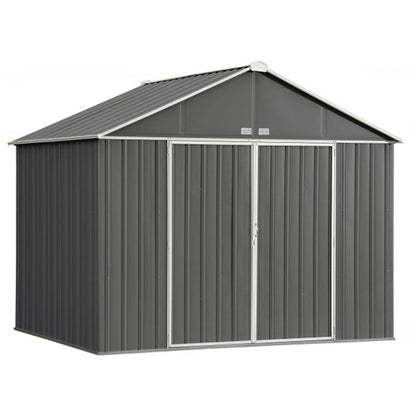 EZEE Extra High Gable - Galvanized Steel 10 x 8 Storage Shed - Charcoal/Cream