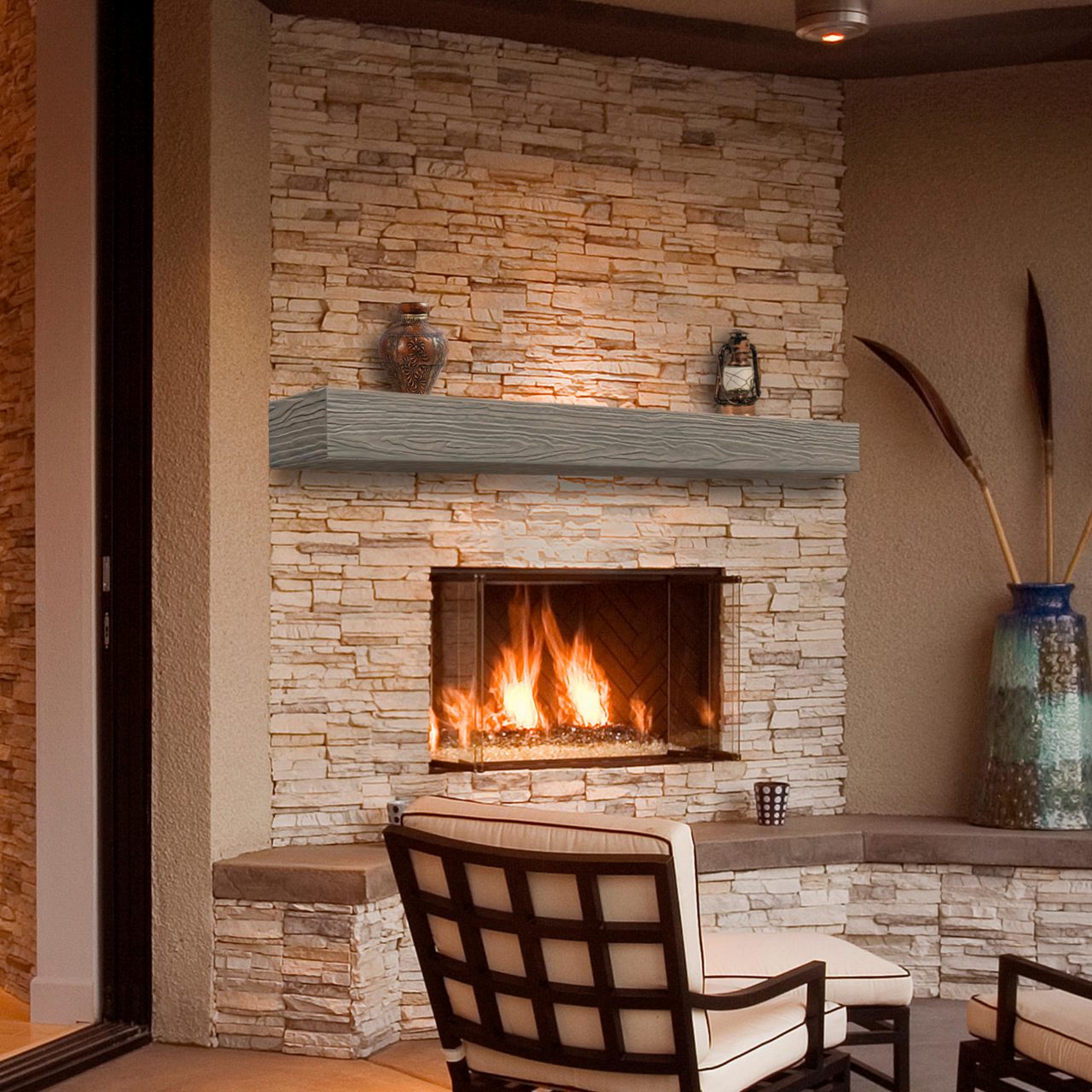 48" Zachary Non-Combustible Fireplace Shelf by Pearl Mantels - Graywash Finish