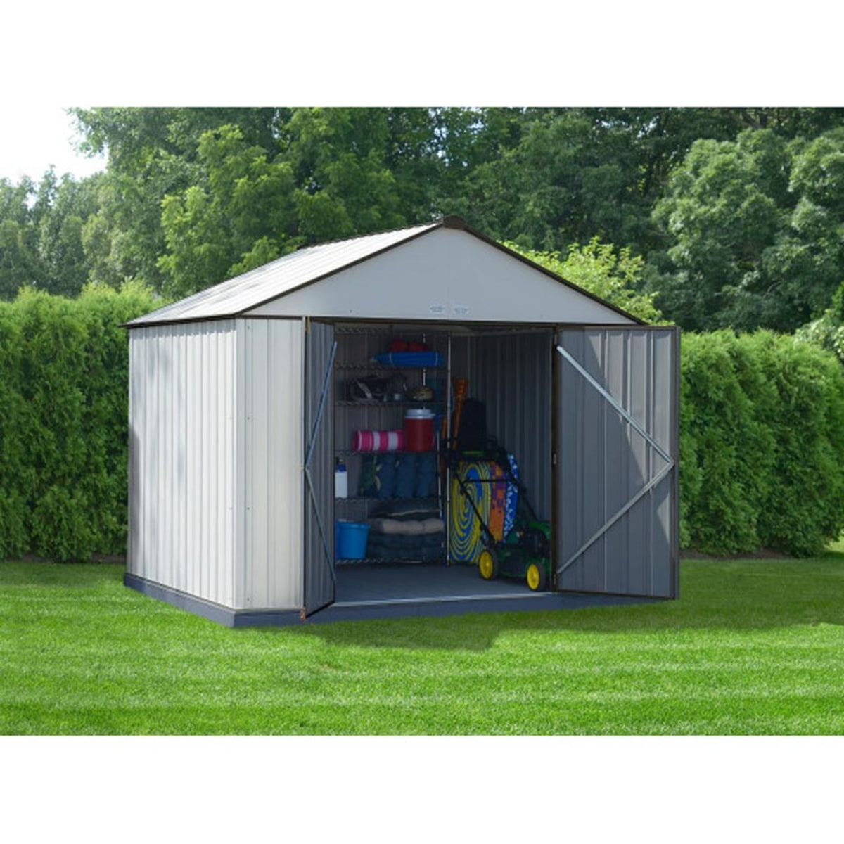 EZEE Extra High Gable - Galvanized Steel 10' x 8' Storage Shed - Cream/Charcoal