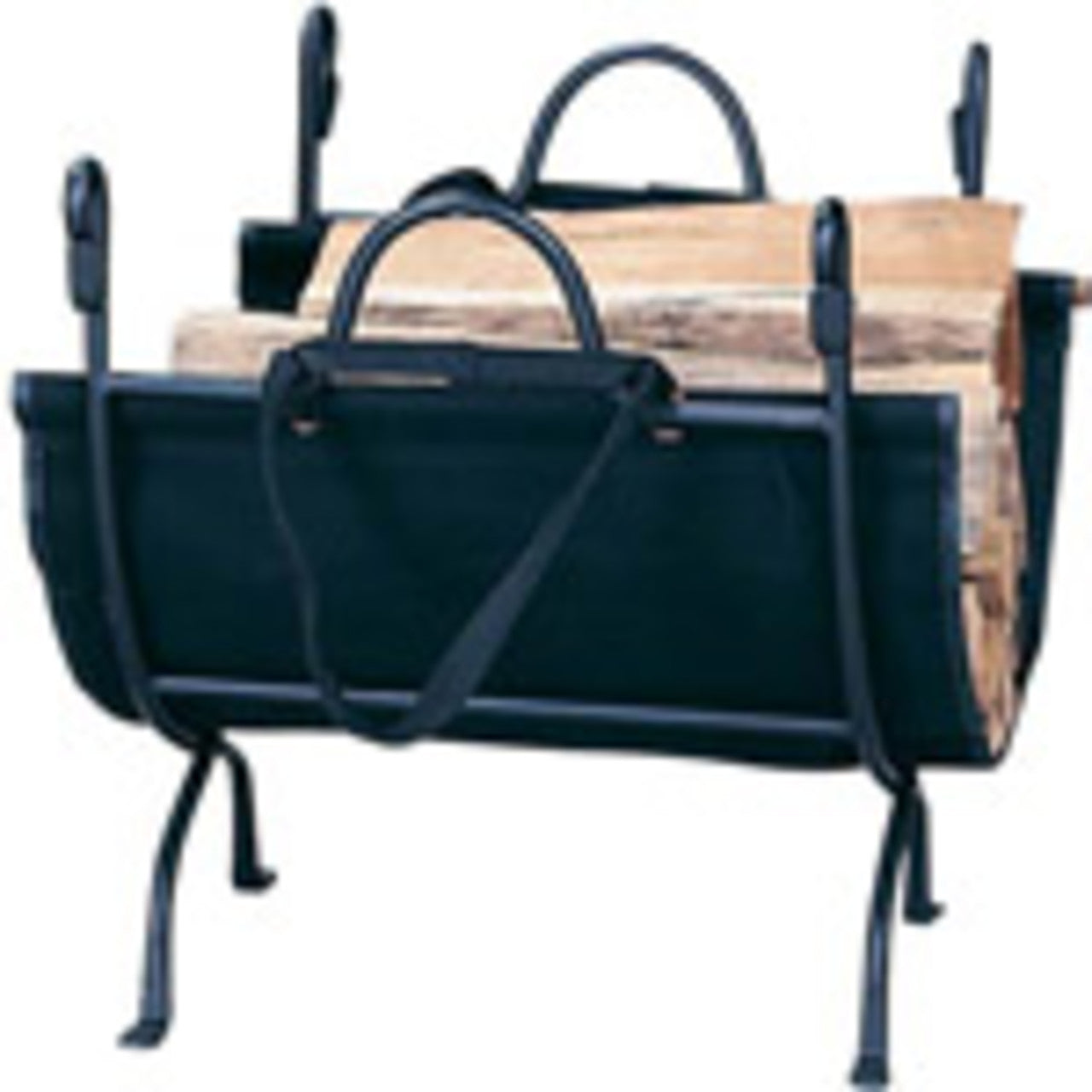 Deluxe Wrought Iron Log Holder with Carrier - Black