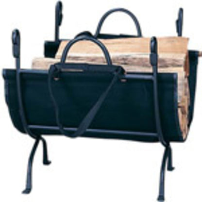 Deluxe Wrought Iron Log Holder with Carrier - Black