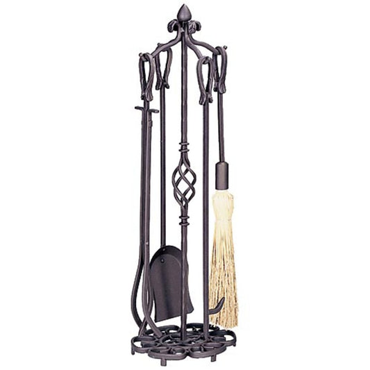 5 Piece Heavy Weight Antique Rust Fireplace Tool Set - F-1686