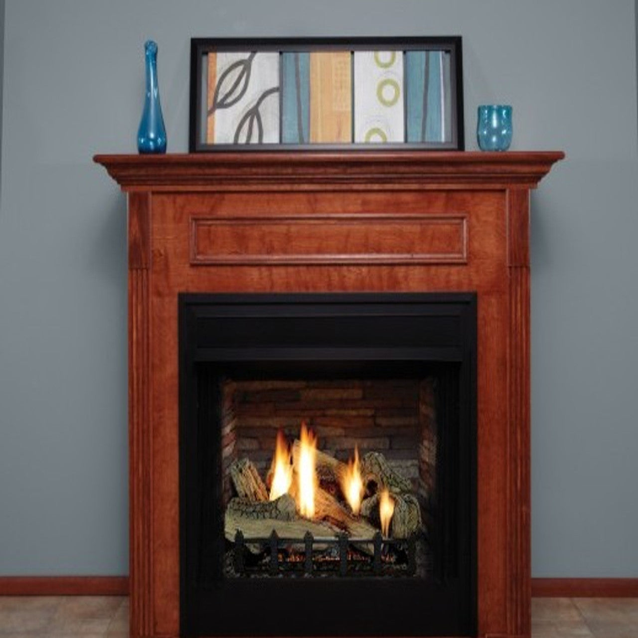 White Mountain Hearth Cabinet Mantel with Base, Dark Oak EMBF4SDO