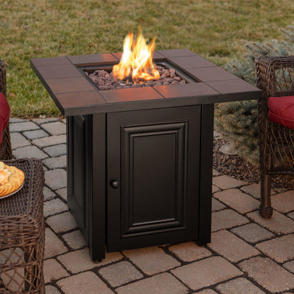 The Vanderbilt - LP Gas Outdoor Fire Pit w/ Ceramic Tile Mantel - Black