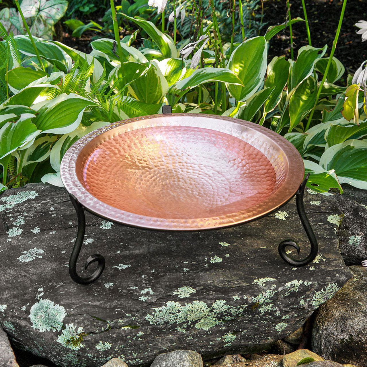 Solid Hammered Copper Birdbath with Short Stand