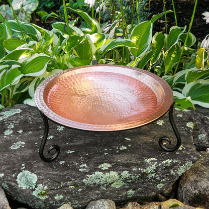Solid Hammered Copper Birdbath with Short Stand