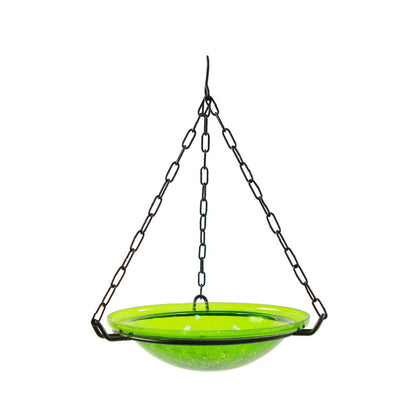 Crackle Glass Hanging Birdbath- Fern Green