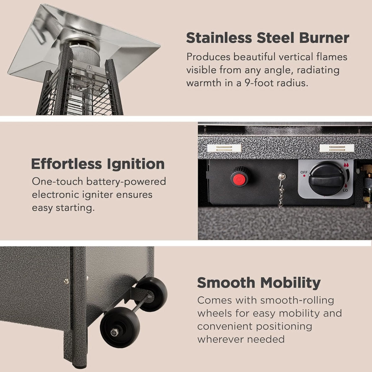 Fire Sense Square Pyramid Flame Patio Heater in Hammered Platinum - 64381