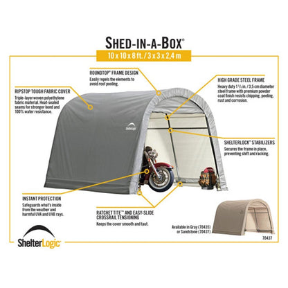 Roundtop 10 x 10 x 8 Shed-in-a-Box - Gray
