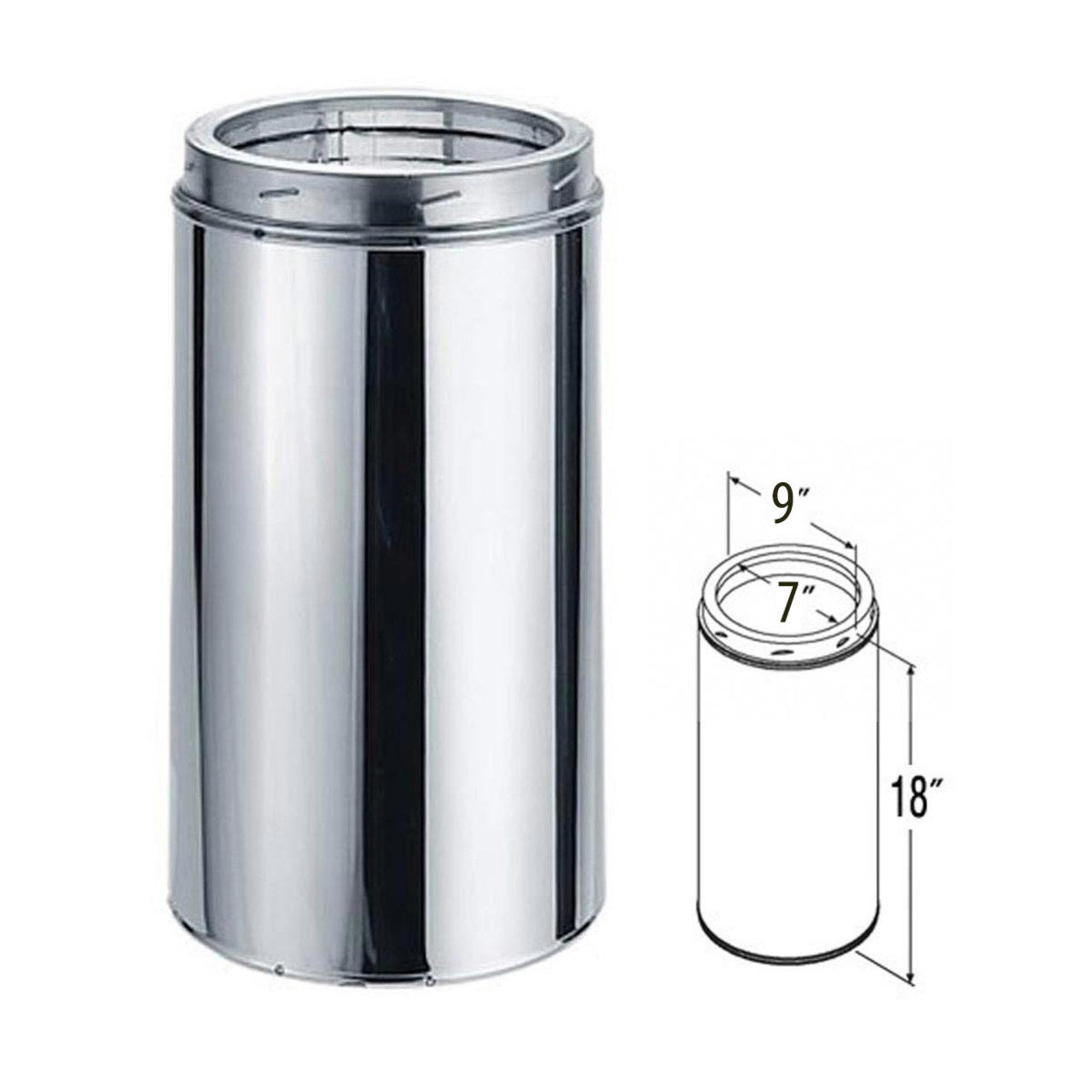 7" x 18" DuraTech Stainless Steel Chimney Pipe - 7DT-18SS
