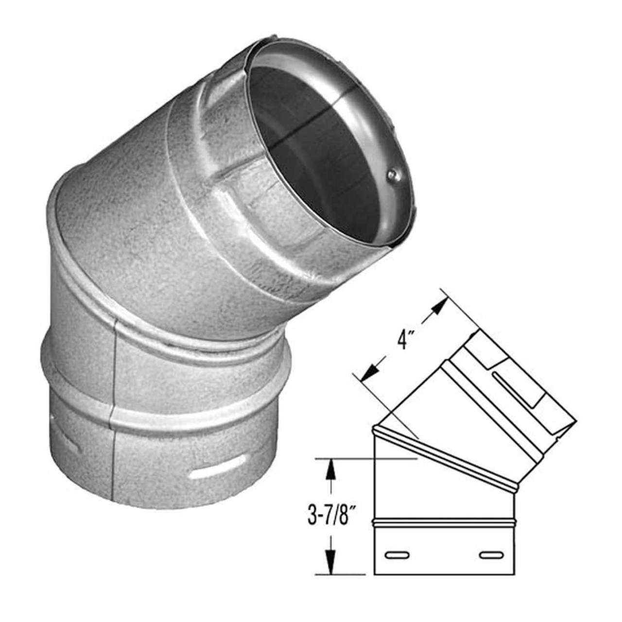 4" PelletVent Pro Galvalume 45 Degree Elbow - 4PVP-E45